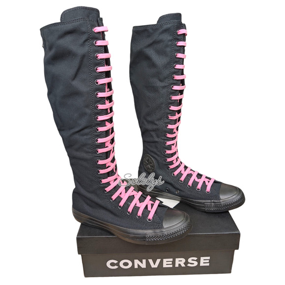 Converse CTAS XXHI Womens 8 Black Pink Black Canvas Knee High Sneaker Boot NEW - Picture 1 of 10